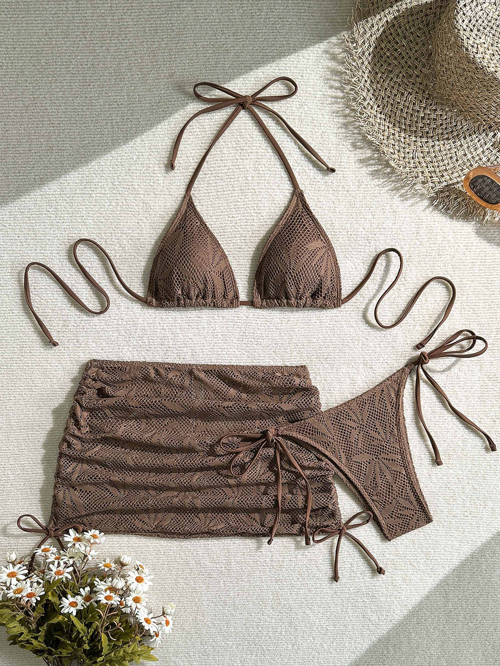 Nerina Leaf Cutout 3-Piece Swim Set