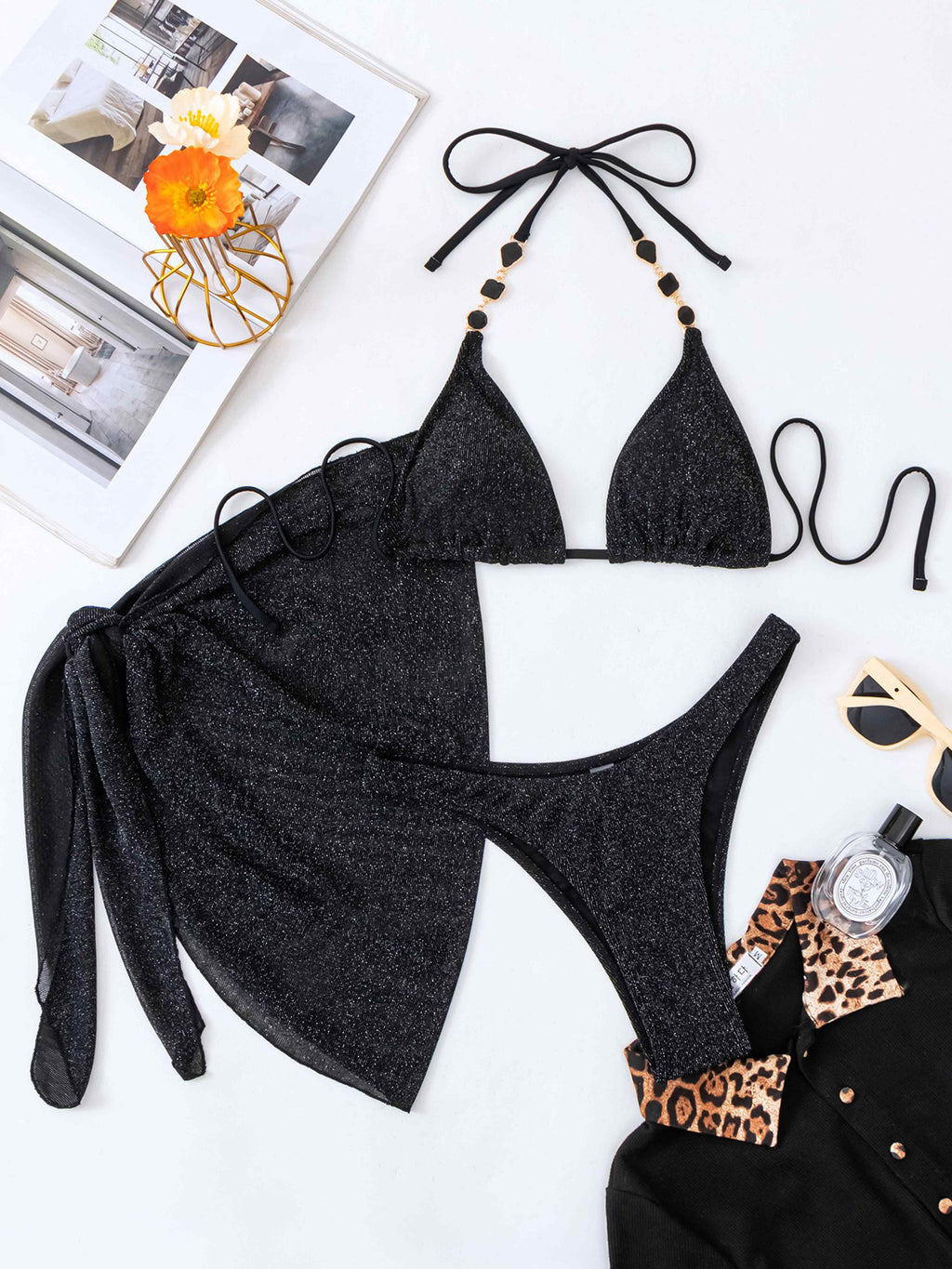 Eirlys Beaded Strap 3-Piece Swim Set