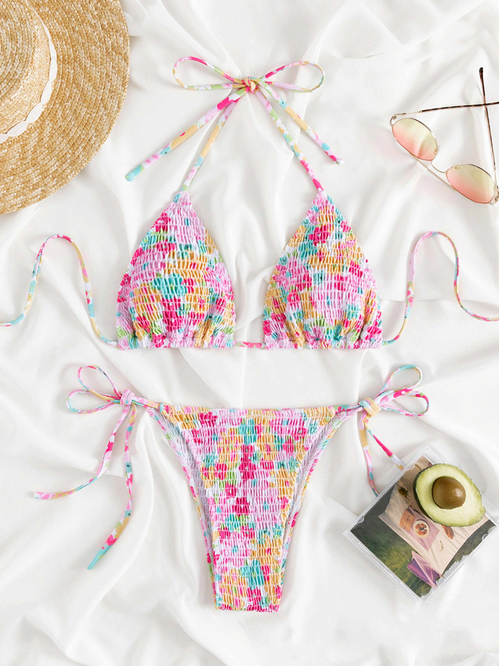 Fiora Ruched Drawstring Floral Bikini Set
